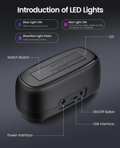 Vista 7 de ORICO Estación de acoplamiento de disco duro para USB C 2.5"/3.5" SSD HDD SATA I II III Base de disco duro externo 22TB 2 en 1 Tipo C a USB A Cable