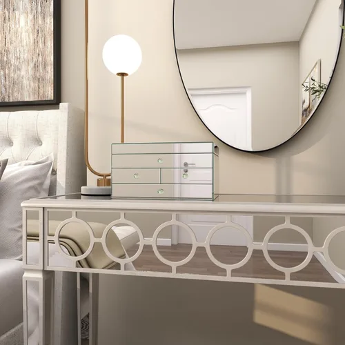 Vista 6 de Deco 79 Joyero de cristal con espejo de 4 cajones, 11 "x 9" x 6", plateado