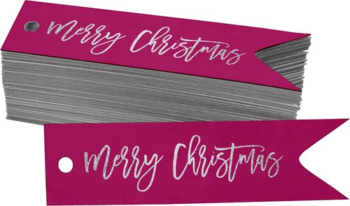 Vista 50 de Etiquetas colgantes con texto en inglés «Merry Christmas» para botellas de papel de aluminio, paquete de 50 unidades Aqua Blue
