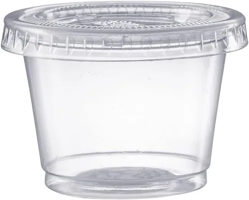 Vista 2 de Pantry Value Vasos de gelatina de 1 oz con tapas [100 unidades] Recipientes de plástico desechables transparentes para porciones, vasos