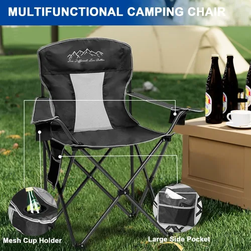 Vista 7 de Sillas de camping plegables y colapsables de alta resistencia, silla plegable de césped con bolsa para lonchera, bolsillo de almacenamiento, bolsa
