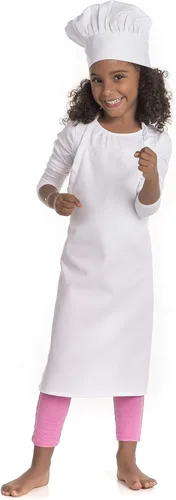 Vista 6 de Juego de delantal de chef y sombrero de chef para niños y niñas, Blanco