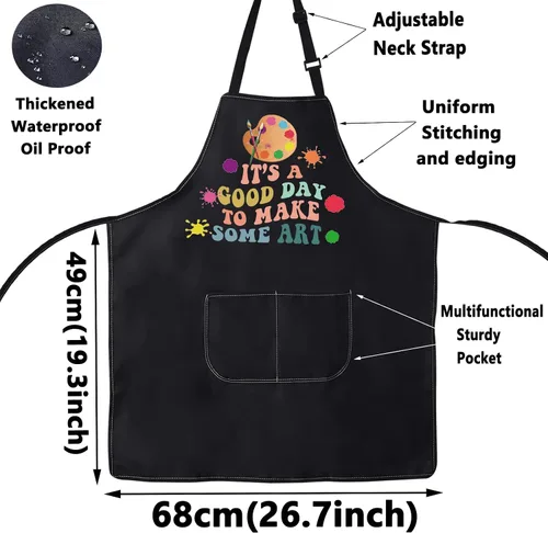 Vista 2 de WZMPA Delantal para pintores de artistas con bolsillos, es un buen día para hacer arte, delantal ajustable para profesores, amantes, regalo