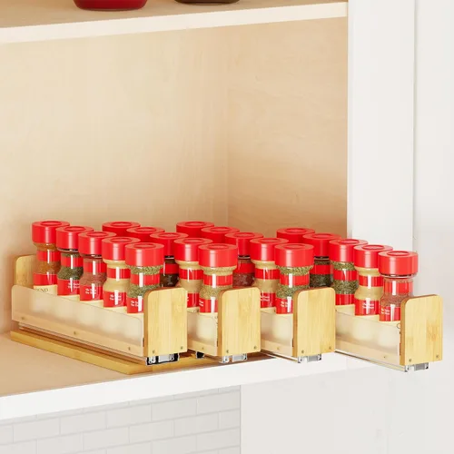 Vista 12 de SpaceAid Organizador de especias extraíble de bambú para gabinete, organizador de condimentos deslizante y resistente para despensa de cocina