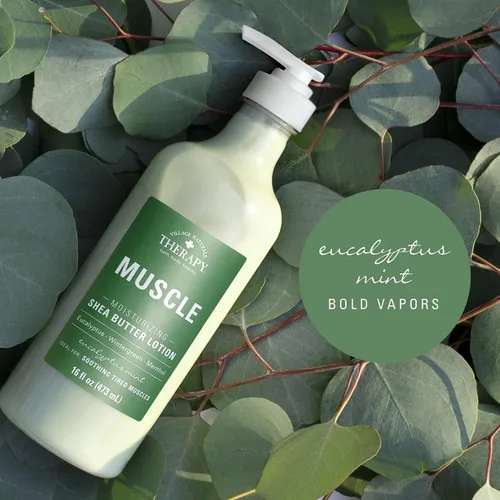 Vista 3 de Village Naturals Therapy Muscle Loción de manteca de karité, aroma a menta de eucalipto, 16 onzas líquidas, paquete de 3