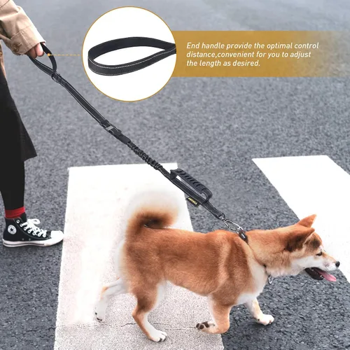 Vista 9 de AUBELL Correa táctica para perro resistente, correa elástica sin tirones de Negro