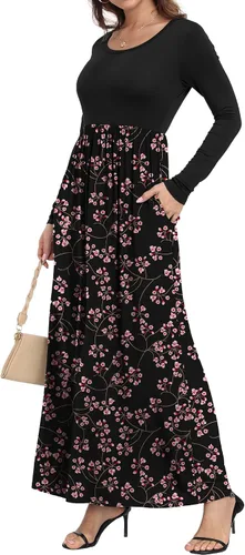 Vista 4 de HAOMEILI - Vestido largo de manga cortalarga, holgado, liso, informal y con bolsillos para mujer