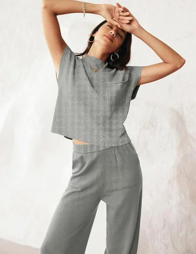 Vista 5 de MEROKEETY Conjunto de dos piezas para mujer, suéter de punto, sin botones, pantalones de cintura alta, conjunto de chándal