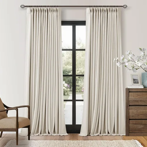 Vista 126 de Juego de 2 paneles de cortinas plisadas negras de 80 pulgadas para sala de estar, cortinas plisadas de lino con forro de 80 pulgadas de largo, 100%