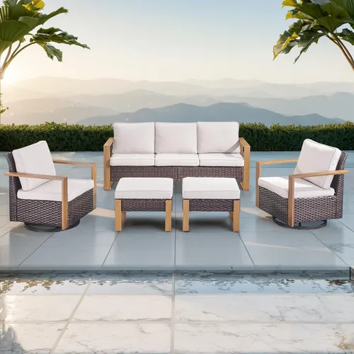 Vista 47 de Rilyson Sofá de mimbre para patio al aire libre, sofá de muebles de patio de ratán con marco resistente, mimbre de polietileno para todo