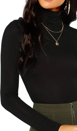 Vista 4 de Floerns - Camiseta de manga larga para mujer cuello alto básica y de corte ajustado