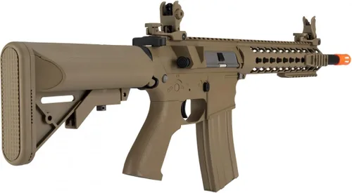 Vista 4 de Lancer Tactical Gen 2 KeyMod M4 Evo Airsoft AEG Serie de núcleo de rifle de 10 pulgadas (sin batería y cargador) (bronceado)