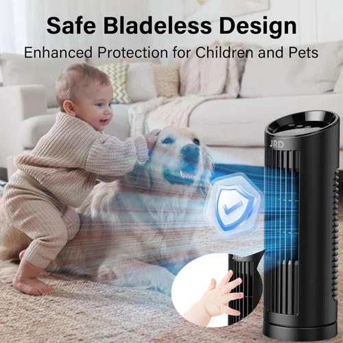 Vista 12 de JRD Ventilador de torre de 13 pulgadas para dormitorio, ventilador de escritorio silencioso con control remoto, oscilación de 80°, 3 velocidades, 4