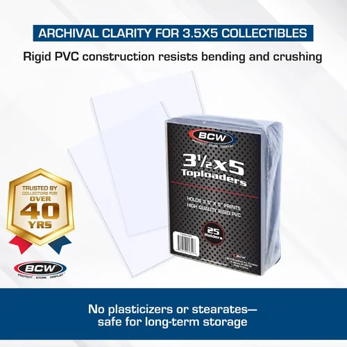 Vista 2 de BCW Soporte para carga superior de 3.5 x 5 – Paquete de 100 Funda protectora de plástico rígido premium para tarjetas intercambiables, tarjetas