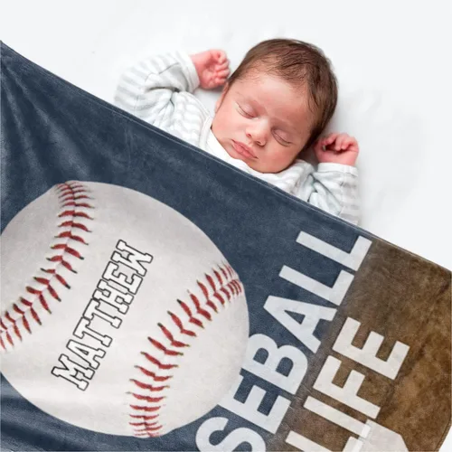 Vista 4 de Manta suave personalizada para bebés: manta de diseño de béisbol personalizada para niños con nombre y número, regalos de ropa de cama para bebés