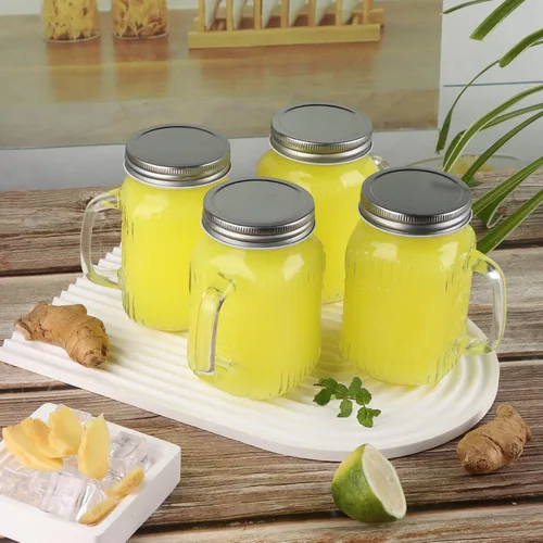 Vista 4 de Magicsky Glass Mason Jar Drinking Cups with Handles Iced Coffee Mugs 16 oz