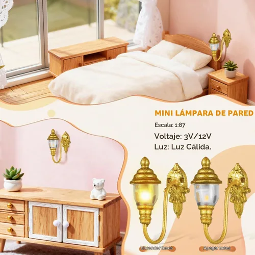 Vista 4 de DOITOOOL - 4 luces de pared para casa de muñecas, mini luces vintage para casa de muñecas, apliques de pared a escala 1:87, modelos para bricolaje