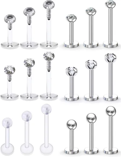 Vista 9 de SCERRING Anillos de labios de 16G con circonita cúbica transparente, Labret Monroe, anillo para labios, tragus, uñas, hélice, piercing de perno