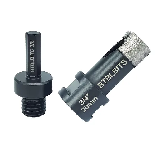 Vista 11 de Broca de núcleo de diamante seco de 1-1/2 pulgadas para azulejos de 1.496 in, adaptador de vástago hexagonal de 3/8 pulgadas, rosca 5/8-11
