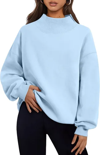 Vista 40 de Trendy Queen Sudaderas de cuello alto para mujer, de gran tamaño, trajes de Albaricoque