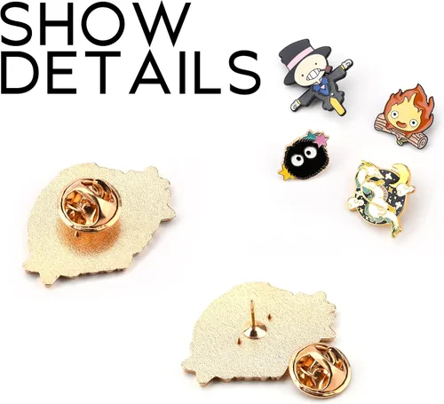 Vista 3 de Calcifer - Pin esmaltado de anime (4 unidades), lindo pin de solapa, suministros de oficina, regalo de dibujos animados de anime, insignia, regalo