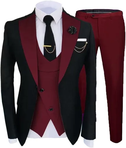 Vista 6 de Trajes formales para hombres de boda Slim Fit 3 piezas vestido de negocios elegante fiesta chaqueta chaleco y pantalones JXZ006