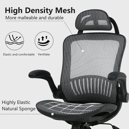 Vista 7 de PayLessHere Silla ergonómica de oficina para computadora, respaldo alto, con ruedas giratorias, de malla, con soporte lumbar, reposacabezas, brazos