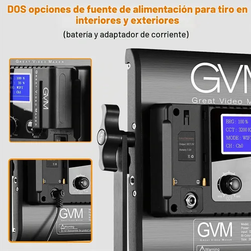 Vista 9 de GVM - Luz de video LED RGB con soporte de trípode, kit de iluminación de estudio con panel de control de aplicación, 3200K-5600K regulable, CRI97