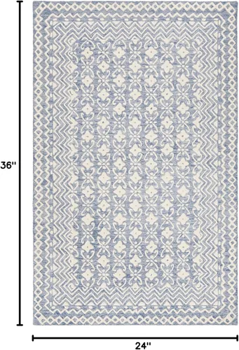 Vista 2 de Safavieh Blossom Collection - Alfombra decorativa, 2 x 3 pies, azul y marfil, lana hecha a mano, ideal para zonas de alto tráfico en entrada, sala