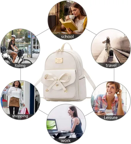 Vista 4 de Bonita mochila de piel con lazo para mujer