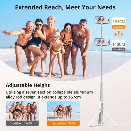 Vista 2 de ATUMTEK Trípode selfie stick de 62 pulgadas, trípode extensible de aluminio con control remoto Bluetooth recargable, compatible con teléfonos