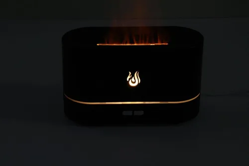 Vista 7 de Difusor de aceite esencial con efecto de llama, negro, luz LED de estado de ánimo, control de 2 botones