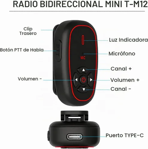 Vista 7 de T-M12 Super Mini Walkie Talkies con control de voz AI manos libres