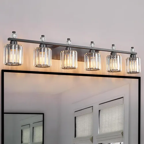 Vista 49 de Luces de Tocador de Baño de 3 Luces, Placado Negro, Modernas Luces de Tocador de Cristal para Baño, Luces de Tocador de Cristal para Usar Sobre