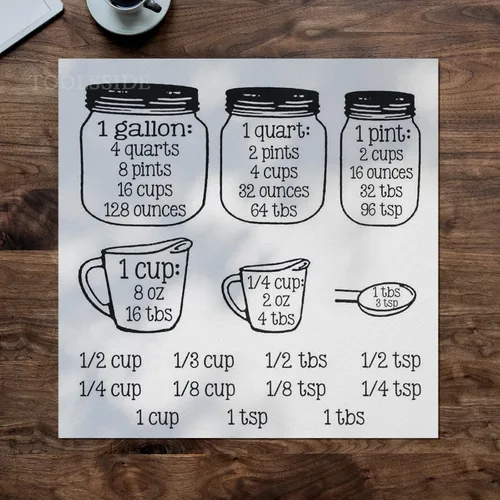 Vista 7 de TOOLSSIDE Tabla de conversión de medidas de cocina para productos a granel - Vinilo pegatinas de cocina - Tabla de conversión métrica. ¡Son