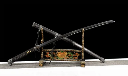 Vista 2 de Sekiro: Las Sombras Mueren Dos Veces Cosplay Katana de Espada Japonesa Samurai Real, Hoja Negra Hecha a Mano, Hoja de Acero de Primavera 9260, Tang