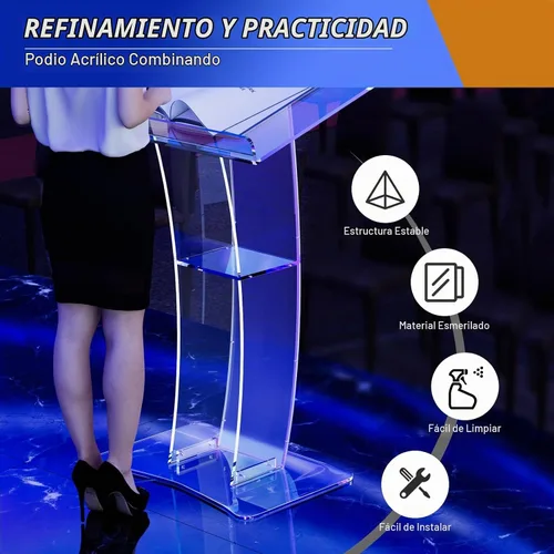 Vista 4 de Atril inclinado para conferencias, púlpito acrílico, atril transparente para iglesia, púlpito, oficina, de pie, podio de pie (tipo 3)