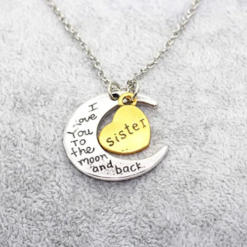 Vista 7 de SEniutarm Collares para mujeres y niñas I Love You tallada letra luna amor corazón colgante collar de joyería familiar regalo colgante cadena