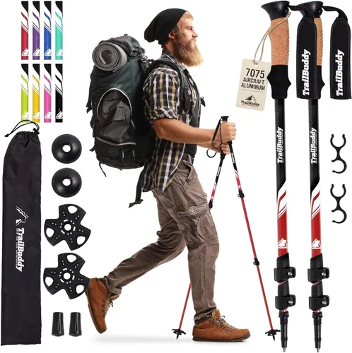 Vista 9 de TrailBuddy Trekking Poles – Lightweight 7075 Aluminum Hiking Poles for Women, Men & Seniors – Collapsible Walking Sticks for Travel, Trails & Balance
