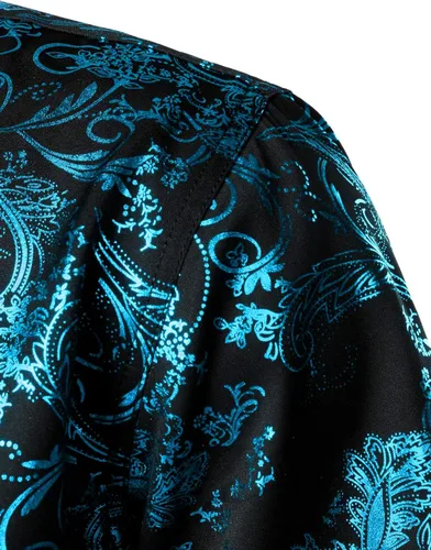 Vista 6 de ZEROYAA Camisa de vestir de manga corta con botones y estampado de cachemira brillante para hombre