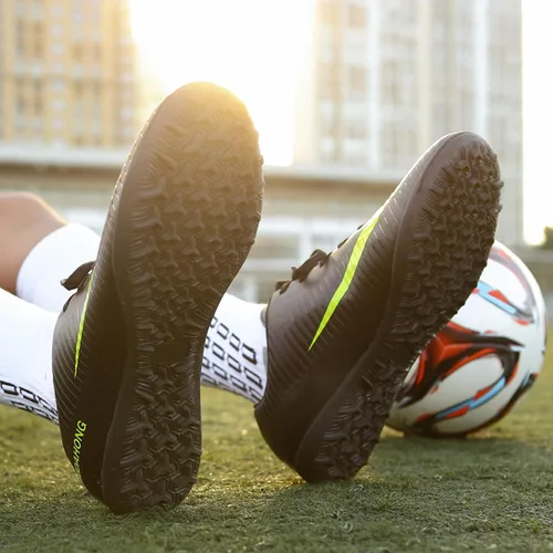 Vista 9 de UYO Zapatos de fútbol de interior para hombre, tacos de fútbol bajos, con cordones, antideslizantes, para deportes, fútbol sala TF