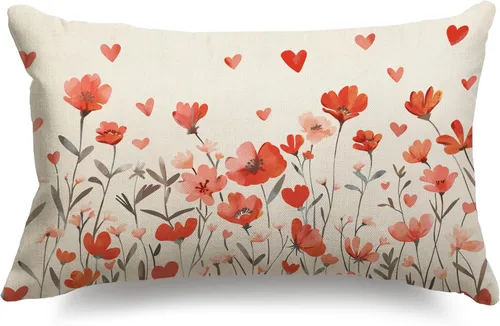 Vista 7 de Fundas de almohada para el día de San Valentín de 12 x 20 pulgadas, diseño de corazón rosa, decoración para sofá, decoración del hogar