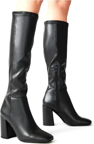 Vista 3 de SOVANYOU Botas altas de piel sintética para mujer, punta cuadrada, tacón grueso, hasta la rodilla, con cremallera lateral