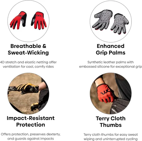 Vista 3 de woom TENS - Guantes de bicicleta para niños y jóvenes, protección completa con agarre para ciclismo de carretera y ciclismo de montaña