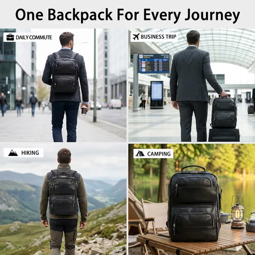 Vista 6 de LANNSYNE Full Grain Leather Backpack for Men, 16" Laptop Backpack with USB Charging Port, Business Travel Daypack