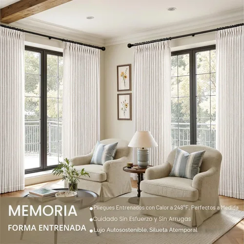 Vista 2 de MIULEE Cortinas de lino gruesas con pinzas plegadas de 96 pulgadas de largo, 2 paneles para sala de estar y dormitorio, cortinas de ventana Natural