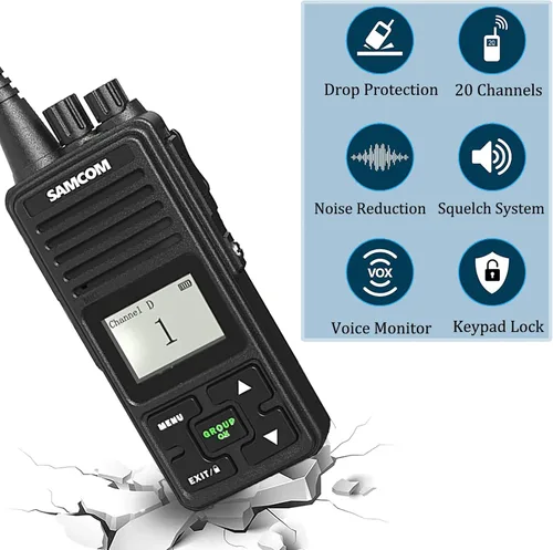 Vista 7 de SAMCOM Radios bidireccionales con micrófono de mano con altavoz, radio de 2 vías resistente de largo alcance, batería de 3000 mAh, micrófono
