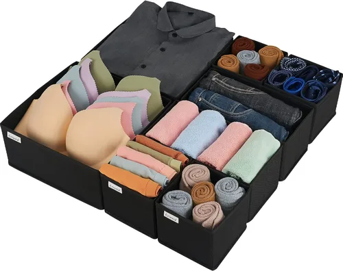 Vista 12 de Criusia Organizador de cajones de ropa, paquete de 8 organizadores de cajones para ropa interior, caja de almacenamiento de tela plegable