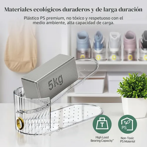 Vista 6 de Paquete de 10 organizadores transparentes de ranura para zapatos, apilador de zapatos para un par de zapatos, ajustable de doble capa gruesa y 50%