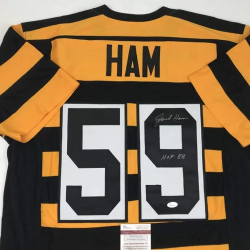 Vista 2 de Camiseta de fútbol JSA COA de Jack Ham HOF 88 Pittsburgh Bumble Bee con Autógrafo